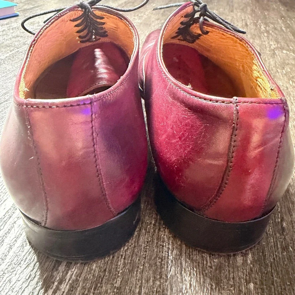 Mercanti Fiorentini Oxford Men 10.5 Burgundy Leather Lace Up Made in Italy Shoe